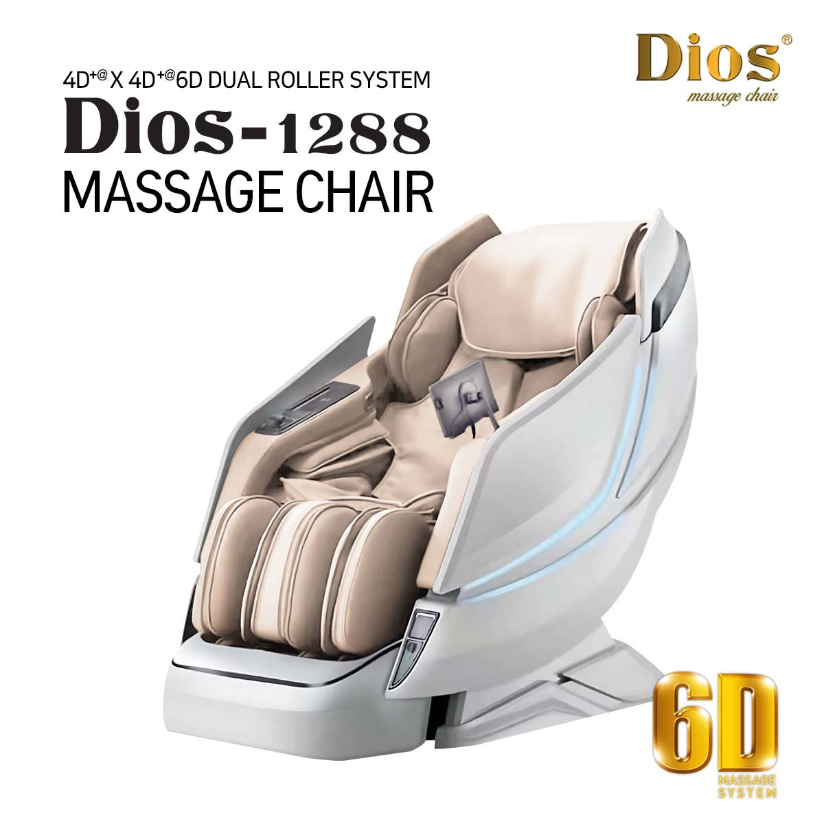 [Free Gift:Premium LED Mask] [Pre-Order 8-27-2024] Dios Massage Chair <font color=red>6D</font> Dual Air Tech Touch Roller SL-track:Dios-1288 White