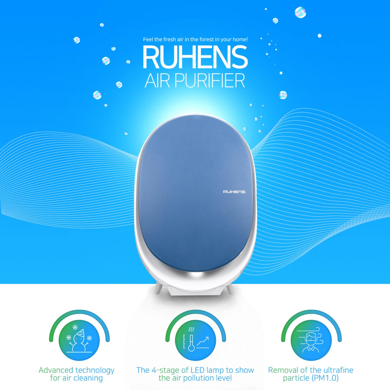 Ruhens – WonBong Air Purifier 4 Filtration 34% , 99% removal performance – Egg WHA200
