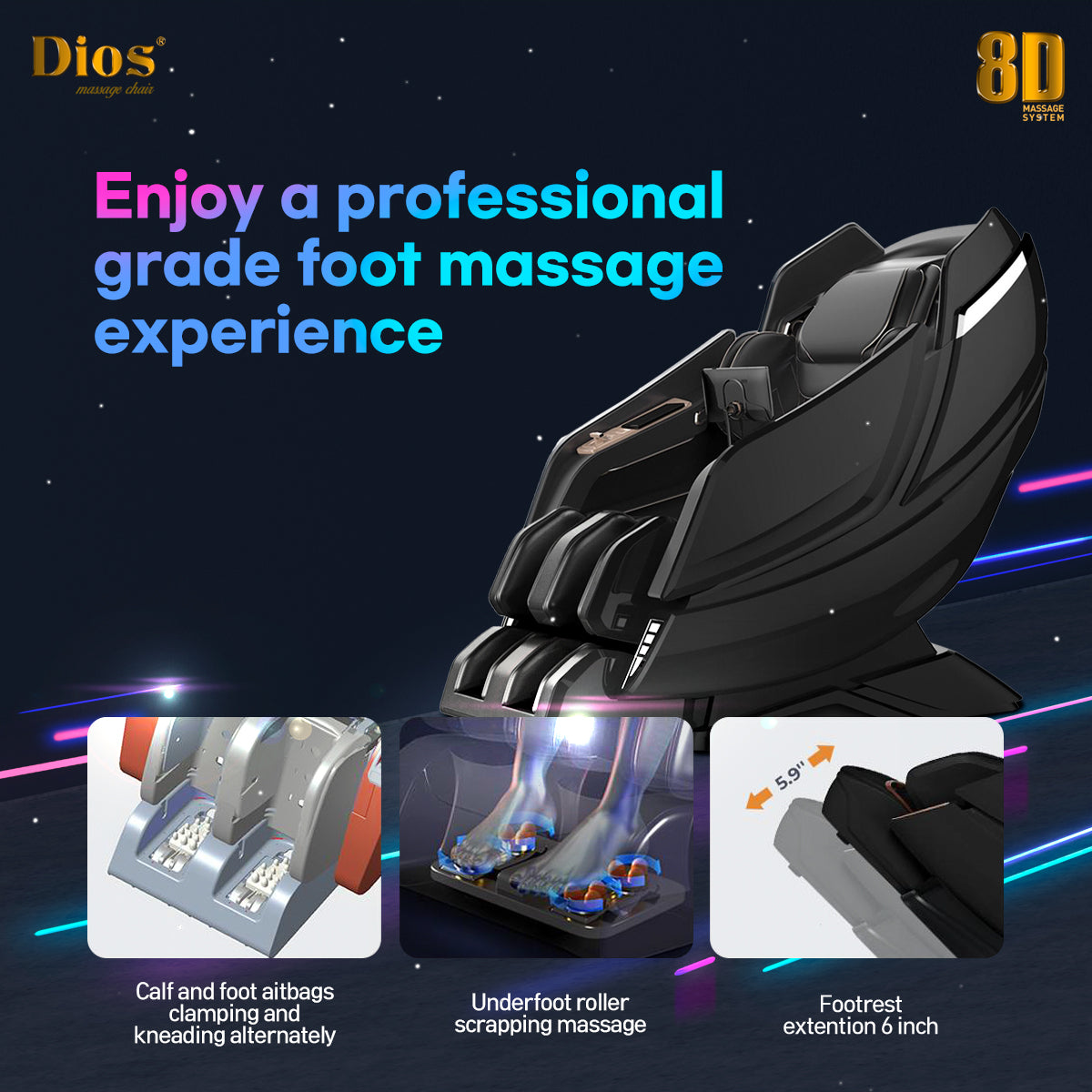 [Free Gift:2Yrs Extended Warranty] [Pre-Order 7-27-2024] Dios Massage Chair <font color=red>8D</font> Dual Core Air Tech Touch Roller SL-track:Dios-1288