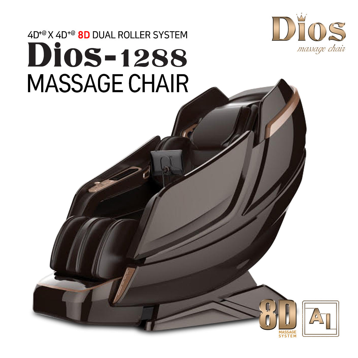 Dios Massage Chair <font color=red>8D</font> Dual Core Air Tech Touch Roller SL-track:Dios-1288 Brown(Taupe)