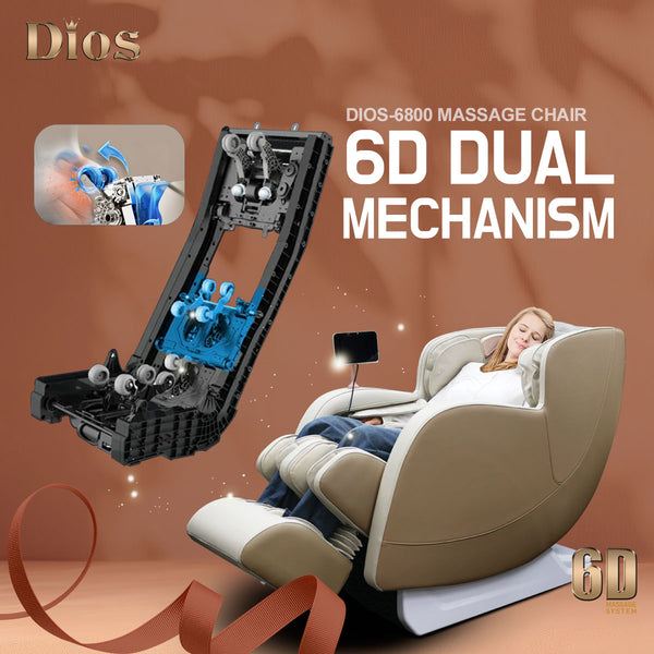 Dios Massage Chair <font color=red>6D</font> Dual Core Air Roller SL-track Dios-6800 Beige/White