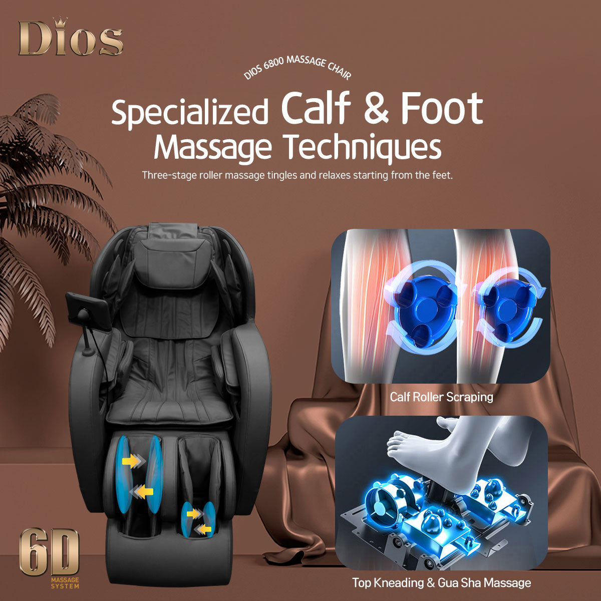 Dios Massage Chair <font color=red>6D</font> Dual Core Air Roller SL-track Dios-6800 Beige/White