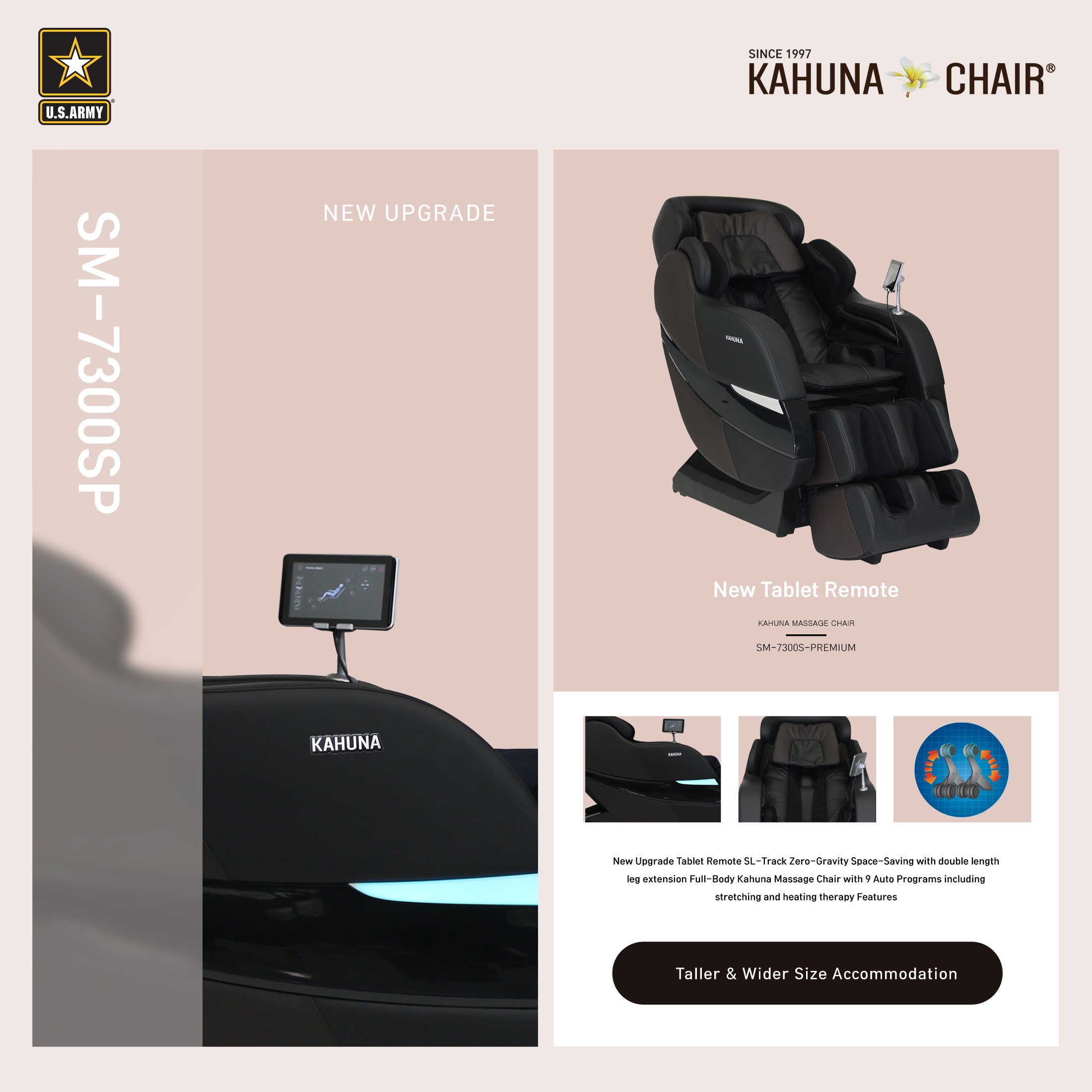 [Pre-Order 5-13-2024] Kahuna Massage Chair, SL-track SM-7300S Premium Dark Brown (NEW TABLET REMOTE)