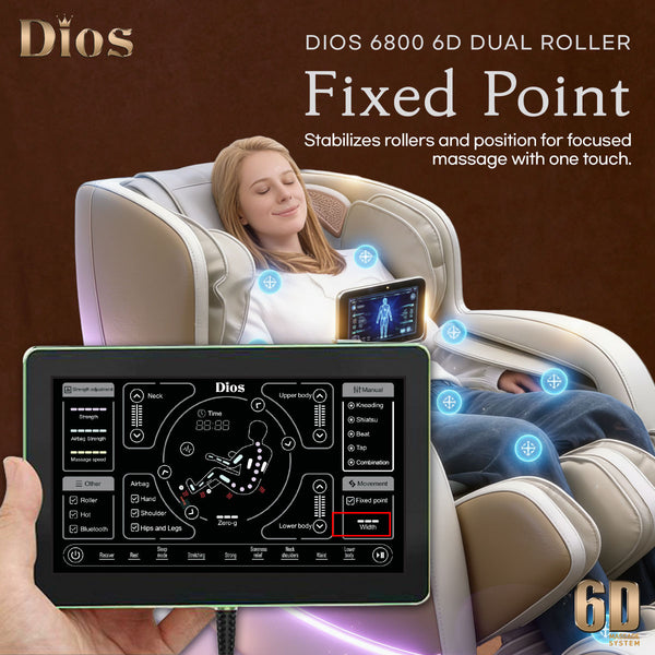 <font color=red>6D</font> Dual Core (3D+3D) Roller, Air Float System, Upgraded Kahuna LM6800, 50" SL-Track Full Body Zero Gravity Recliner, Bluetooth, Heat Therapy Beige/White