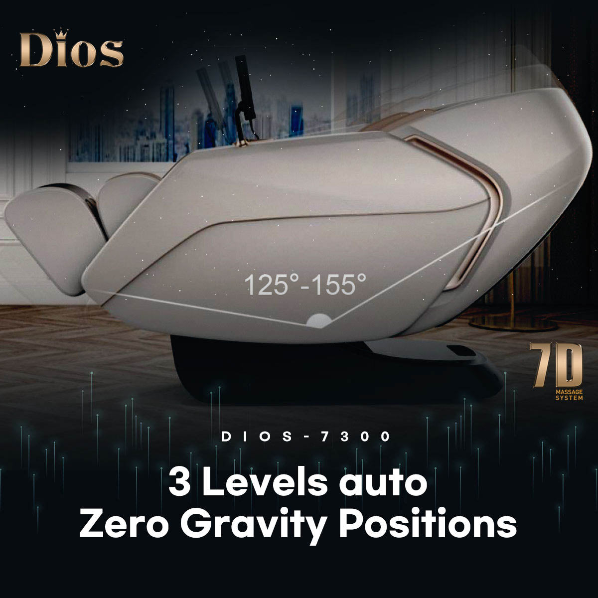 Dios Massage Chair <font color=red>7D</font> Dual Core Air Roller SL-track with 3D Calf Kneading Dios-7300 Gray/Brown