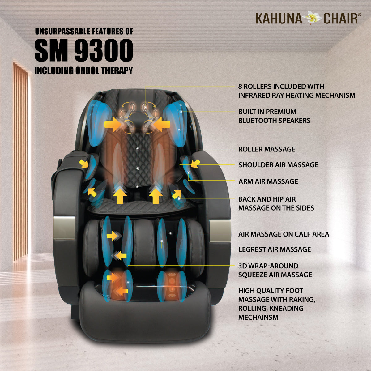 [Save up to $6200 : $6000 Off + Free Rug] Kahuna 4D+@ Dual Air Float Flex HSL-track with Infrared heating SM-9300 Black-Regular Remote-NO TABLET